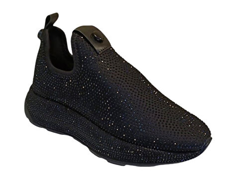 White Line Prens 156 Kadın Taşlı Strech Sneaker Ayakkabı Siyah