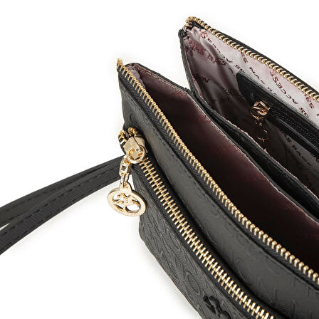 Nas 1055 Kadın Çapraz Ve Clutch Çanta Bilek Ve Çapraz Askılı Çanta Siyah Baskılı
