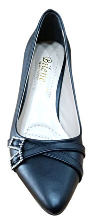 Bilener 830 Kadın Taşlı Tokalı Kadeh Ökçe Stiletto Ayakkabı Siyah