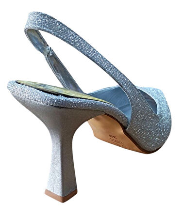 Şiko 806 Kadın Kadeh Ökçe Arka Açık Simli Stiletto Ayakkabı Gümüş Simli