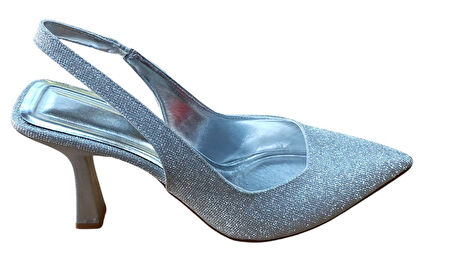 Şiko 806 Kadın Kadeh Ökçe Arka Açık Simli Stiletto Ayakkabı Gümüş Simli