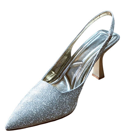 Şiko 806 Kadın Kadeh Ökçe Arka Açık Simli Stiletto Ayakkabı Altın Simli