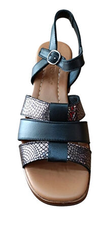 Castle Black 45204 Kadın Hakiki Deri Kalın Kısa Topuklu Comfort Sandalet Siyah