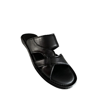 Castle Black 8521 Erkek Deri Yazlık Comfort Terlik Siyah