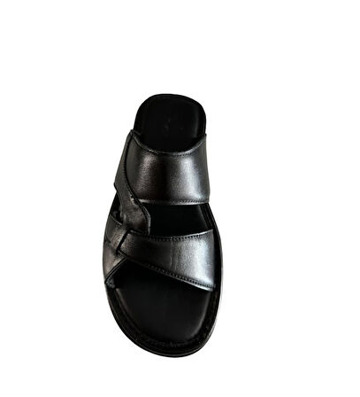 Castle Black 8521 Erkek Deri Yazlık Comfort Terlik Siyah