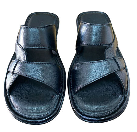 Castle Black 8521 Erkek Deri Yazlık Comfort Terlik Siyah
