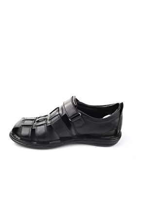 Castle Black 8520 Erkek Deri Comfort Sandalet Siyah