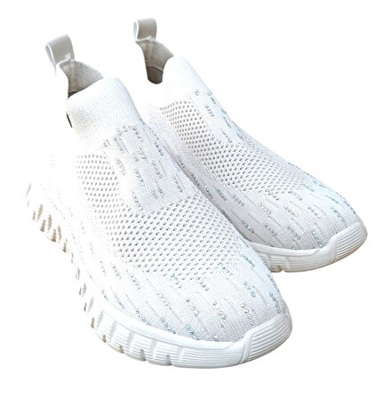 Divamod 502 Kadın Bej Triko Taşlı Memory Foam Tabanlıklı Comfort Sneaker Bej