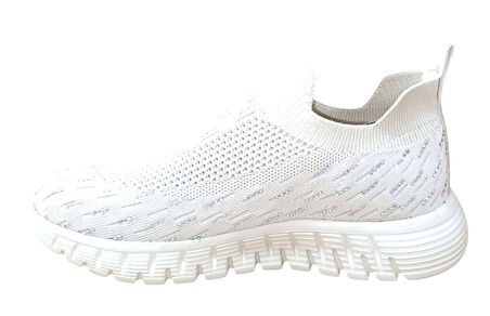 Divamod 502 Kadın Bej Triko Taşlı Memory Foam Tabanlıklı Comfort Sneaker Bej