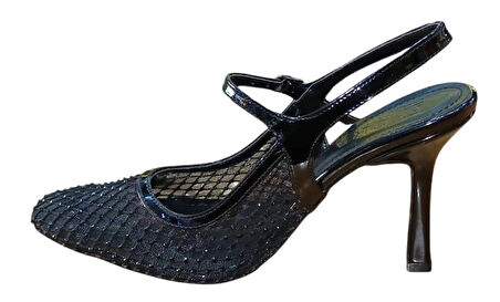 Flora 3025 Kadın Taşlı Fileli Abiye Ayakkabı Siyah