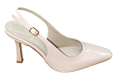 Flora 3030 Kadın Arka Açık Abiye Ayakkabı Nude Rugan