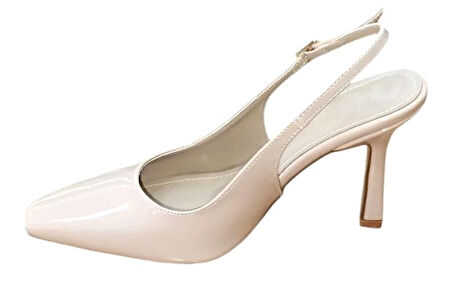 Flora 3030 Kadın Arka Açık Abiye Ayakkabı Nude Rugan