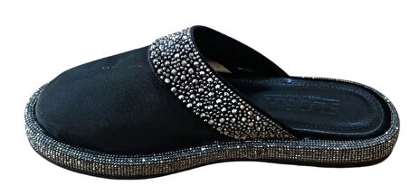 Flora 172 Kadın Taşlı Fileli Düz Taban Terlik Siyah