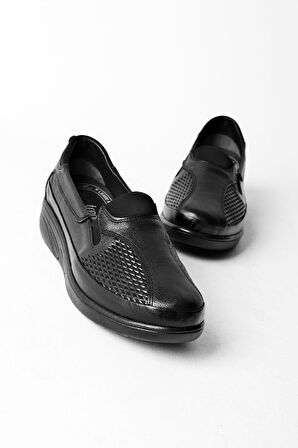 Ayaktrendi 25y4209 Kadın Hakiki Deri Kemik Çıkıntılı Ortopedik Ayakkabı Siyah