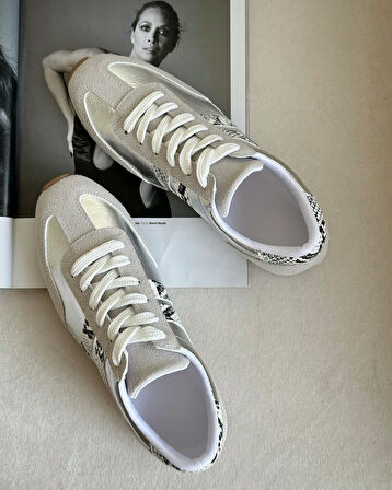 Gezegen 061 Kadın Düz Taban Günlük Sneaker Ayakkabı Taş - Gümüş