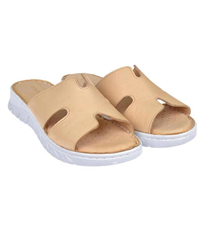 Castle Black 22357 Kadın Hakiki Deri Comfort Terlik Bej