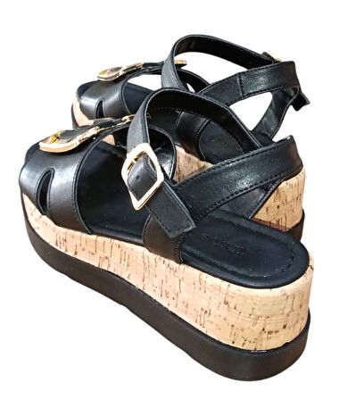 Castle Black 35182 Kadın Tokalı Dolgu Taban Sandalet Siyah