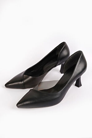 New Angel 353 Kadın Şeffaf Detaylı 6,5 Cm Kadeh Topuklu Ayakkabı Siyah