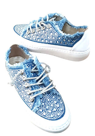 Aria 2410 Kadın Taşlı Kot Sneaker Ayakkabı Lacivert