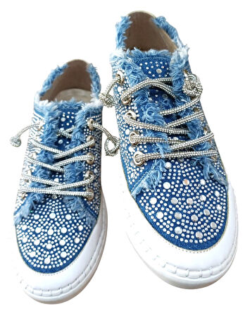 Aria 2410 Kadın Taşlı Kot Sneaker Ayakkabı Lacivert
