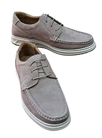 Wexperon W379 Erkek Hakiki Deri Bağcıklı Loafer Comfort Ayakkabı Nubuk Vizon