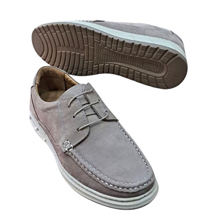Wexperon W379 Erkek Hakiki Deri Bağcıklı Loafer Comfort Ayakkabı Nubuk Vizon