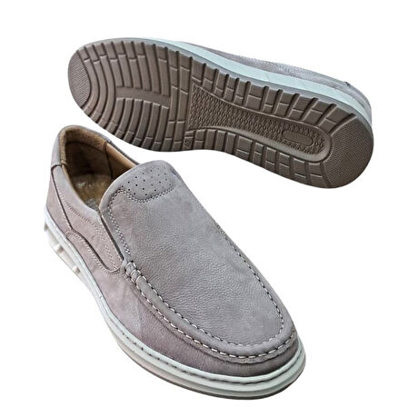 Wexperon W380 Erkek Hakiki Deri Bağcıksız Loafer Comfort Ayakkabı Nubuk Vizon