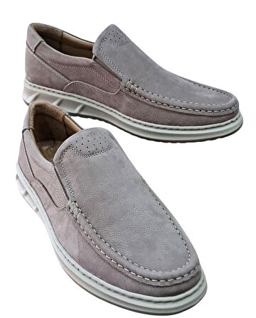 Wexperon W380 Erkek Hakiki Deri Bağcıksız Loafer Comfort Ayakkabı Nubuk Vizon