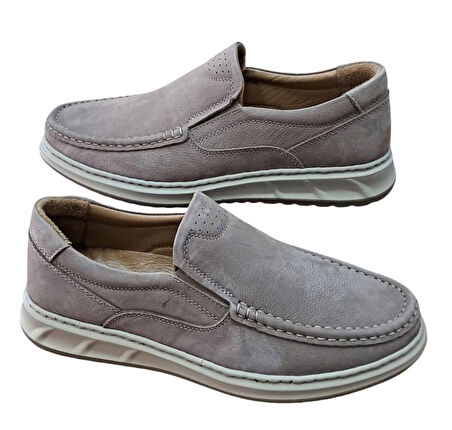 Wexperon W380 Erkek Hakiki Deri Bağcıksız Loafer Comfort Ayakkabı Nubuk Vizon