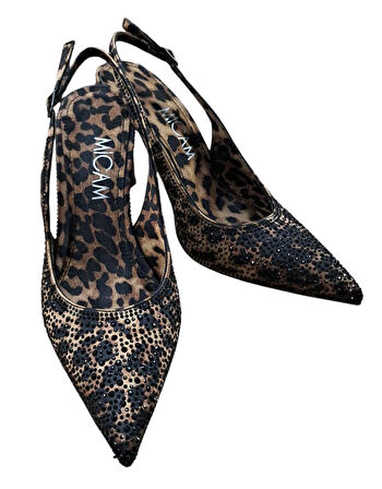 Mıcam 5710 Kadın Sivri Burun Arka Açık İnce Topuklu Abiye Ayakkabı Leopar