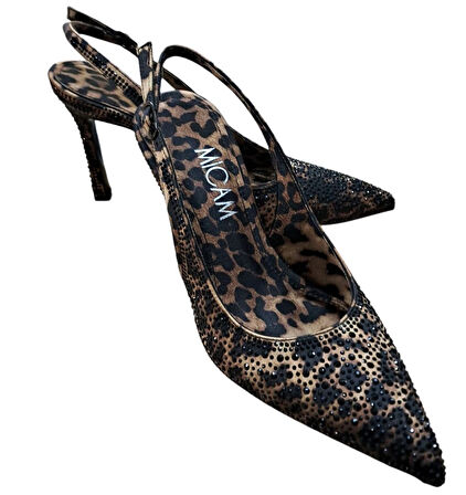 Mıcam 5710 Kadın Sivri Burun Arka Açık İnce Topuklu Abiye Ayakkabı Leopar