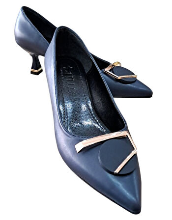 Stillo 524 Kadın Tokalı 5 Cm Kadeh Ökçeli Stiletto Lacivert