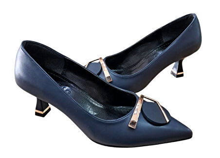 Stillo 524 Kadın Tokalı 5 Cm Kadeh Ökçeli Stiletto Lacivert