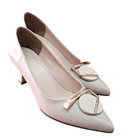 Stillo 524 Kadın Tokalı 5 Cm Kadeh Ökçeli Stiletto Bej