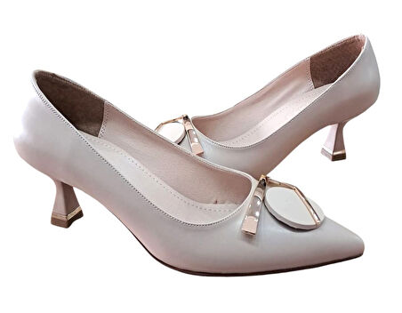 Stillo 524 Kadın Tokalı 5 Cm Kadeh Ökçeli Stiletto Bej