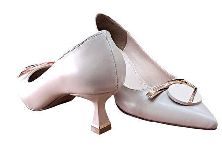 Stillo 524 Kadın Tokalı 5 Cm Kadeh Ökçeli Stiletto Bej
