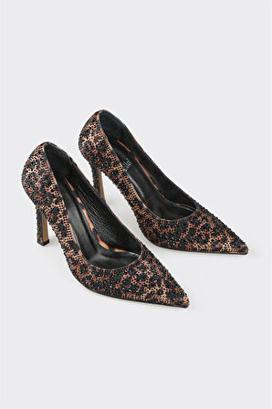 Mıcam 2715 Kadın Taşlı Kapalı Abiye Ayakkabı Leopar