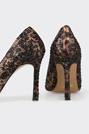 Mıcam 2715 Kadın Taşlı Kapalı Abiye Ayakkabı Leopar