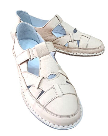 Fabbi 1025 Kadın Hakiki Deri Casual Comfort Ayakkabı Bej