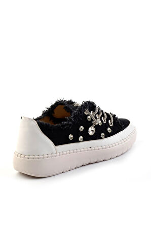 Aria 2408 Kadın Taşlı Kot Sneaker Ayakkabı Siyah