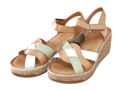 Ekinci 401 Kadın Hakiki Deri Dolgu Topuklu Comfort Sandalet Taba