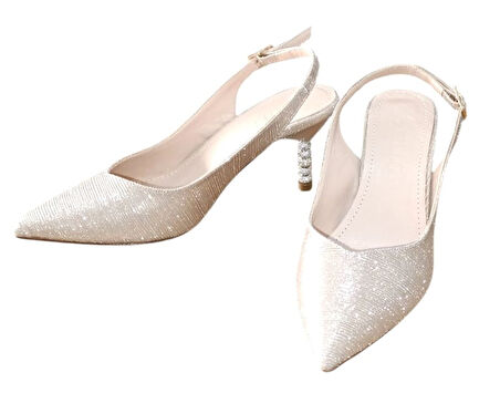 Stillo 774 Kadın Arkası Açık Simli Topukta Taş Detaylı Abiye Ayakkabı Altın