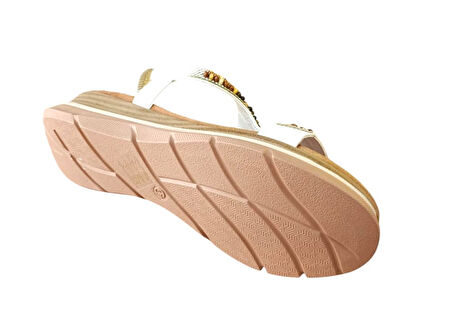 De Scarıo 2060 Kadın Taşlı Comfort Sandalet Beyaz