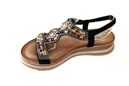 De Scarıo 2060 Kadın Taşlı Comfort Sandalet Siyah
