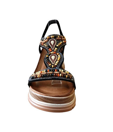 De Scarıo 1060 Kadın Taşlı Dolgu Topuklu Comfort Sandalet Siyah