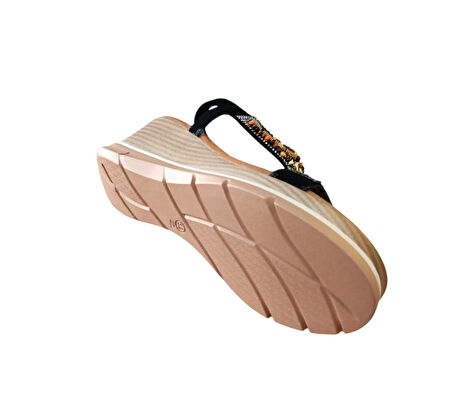De Scarıo 1060 Kadın Taşlı Dolgu Topuklu Comfort Sandalet Siyah