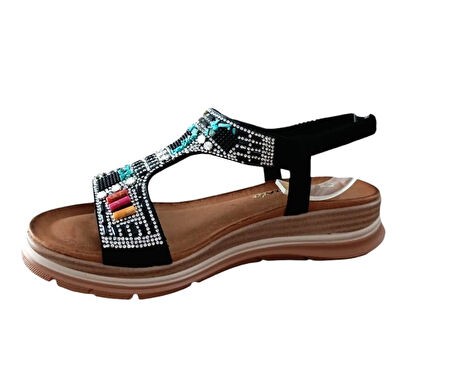 De Scarıo 2061 Kadın Taşlı Comfort Sandalet Siyah