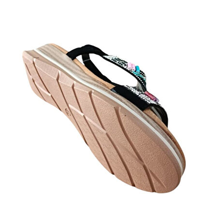 De Scarıo 2061 Kadın Taşlı Comfort Sandalet Siyah