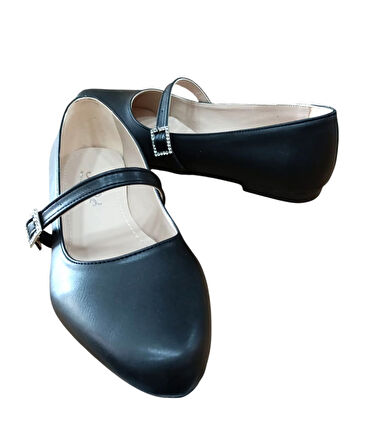 Sedef 235 Kadın Taşlı Tokalı Günlük Babet Siyah