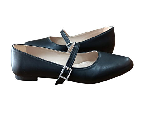 Sedef 235 Kadın Taşlı Tokalı Günlük Babet Siyah